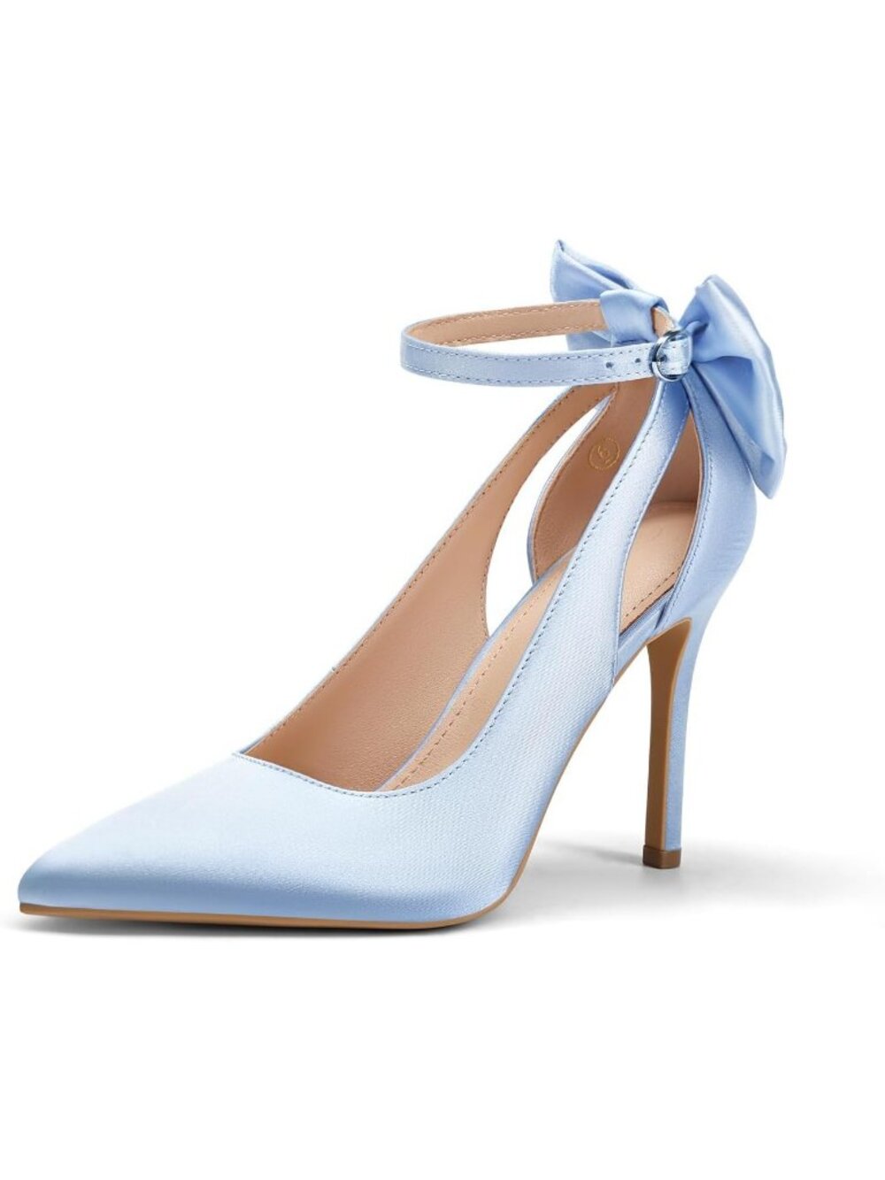 Women's Satin Blue Pointed Toe High Heels Ankle Strap Sexy Bowtie Back Sandals